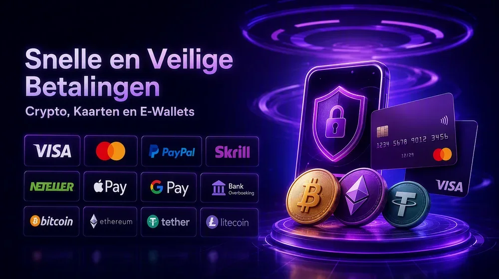 Betaallogo's Visa, Mastercard, Bitcoin, Ethereum